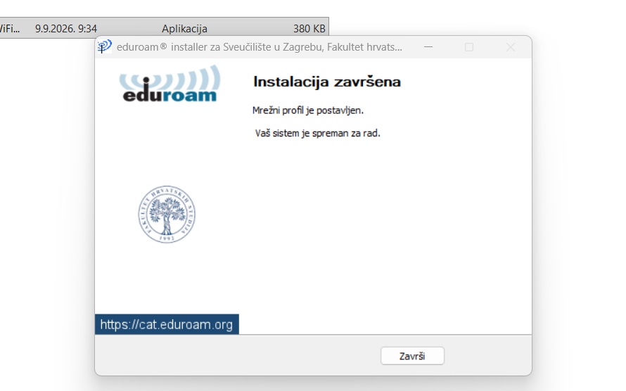 Windows eduroam – instalacija završena